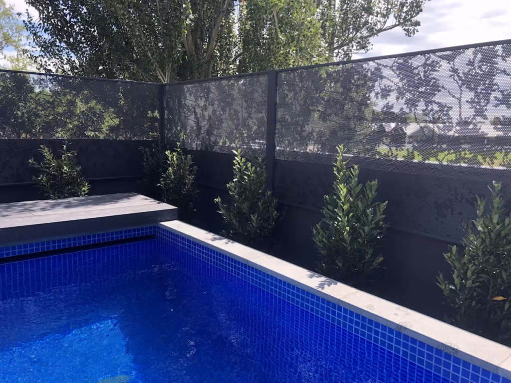Pool Perf® Banksia perforated pool fencing in Textured Monument